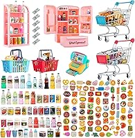 Vista 1 de 164Pcs Mini Carrito de Compras Cesta Miniatura Comida Bebida Juguetes Supermercado Metal Manivela Carrito Muñeca Casa Tienda Accesorios
