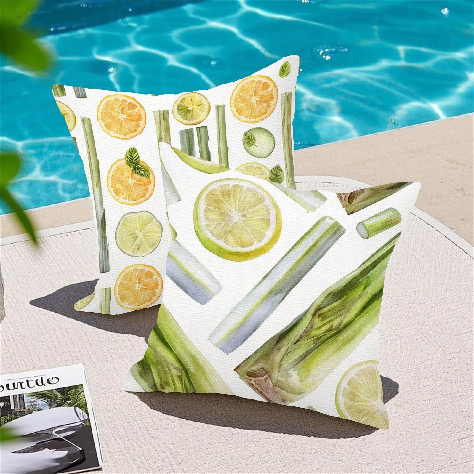 Fundas Cojines 55 x 55 cm Juego de 4 Cojines Exterior, Fruta Geometría Lino Impermeable Sofa Fundas Cojin de para Sofá, Sala, Estar, Jardín, Coche, Decoración Del Hogar, con Cremallera Oculta m-467