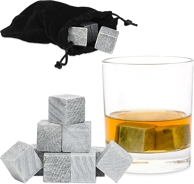 Relaxdays Szare kamienie do whisky, zestaw 9 sztuk, kostki lodu wielokrotnego użytku, kamienie chłodzące do napojów, steatyt, szare