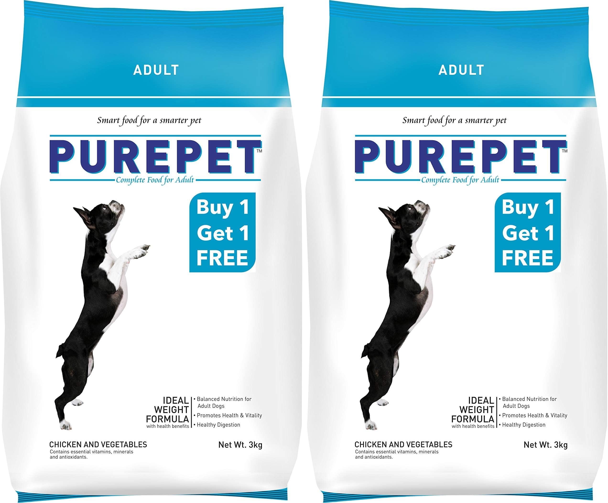 PUREPETChicken & Veg Adult Dry Dog Food, 3Kg (Buy 1 Get 1 Free), 1 Count