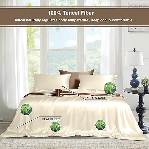 Miniatura 2 de Tencel - Juego de sábanas de 3 piezas, 100% orgánico, natural, 300 hilos, refrescante, extrasuaves, suaves como la seda, sábanas de lujo de fácil