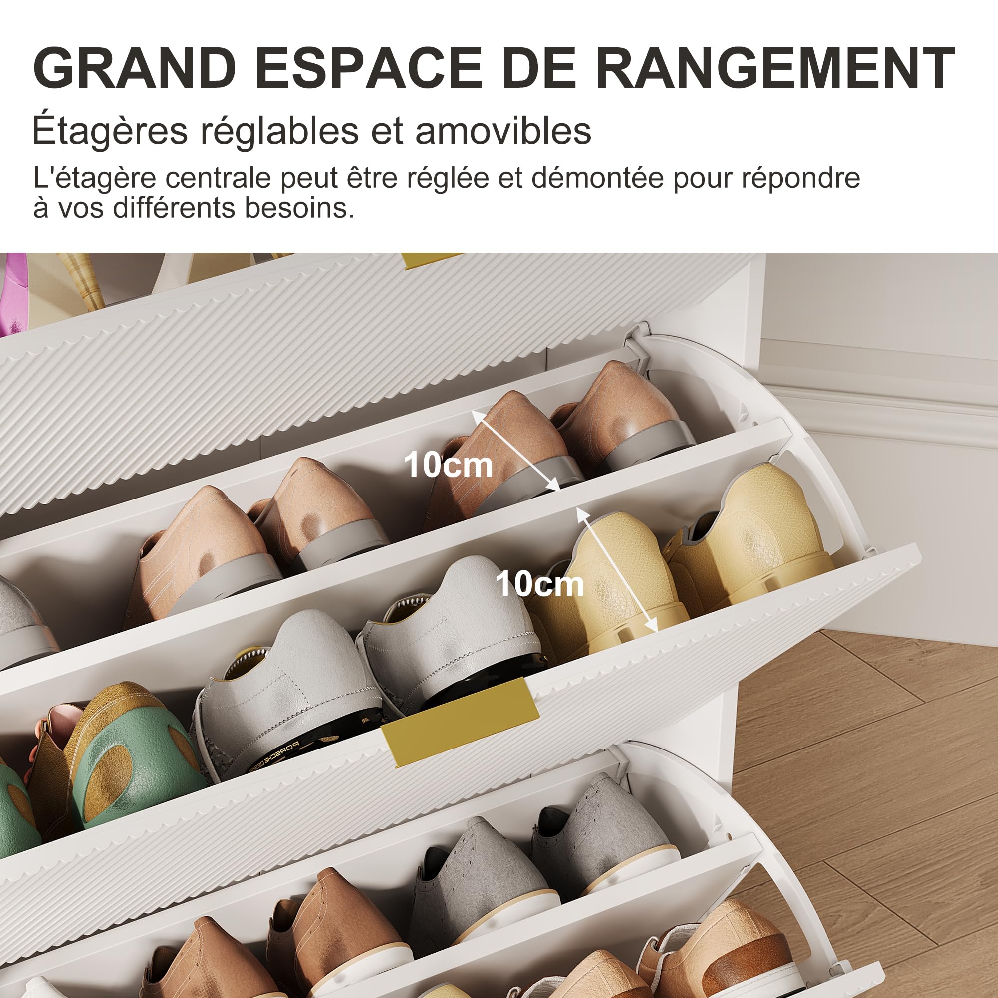 Armoire à Chaussures 15-20 Paires 3 Tiroirs Cloison Réglable 77x24x133.5 cm Blanc