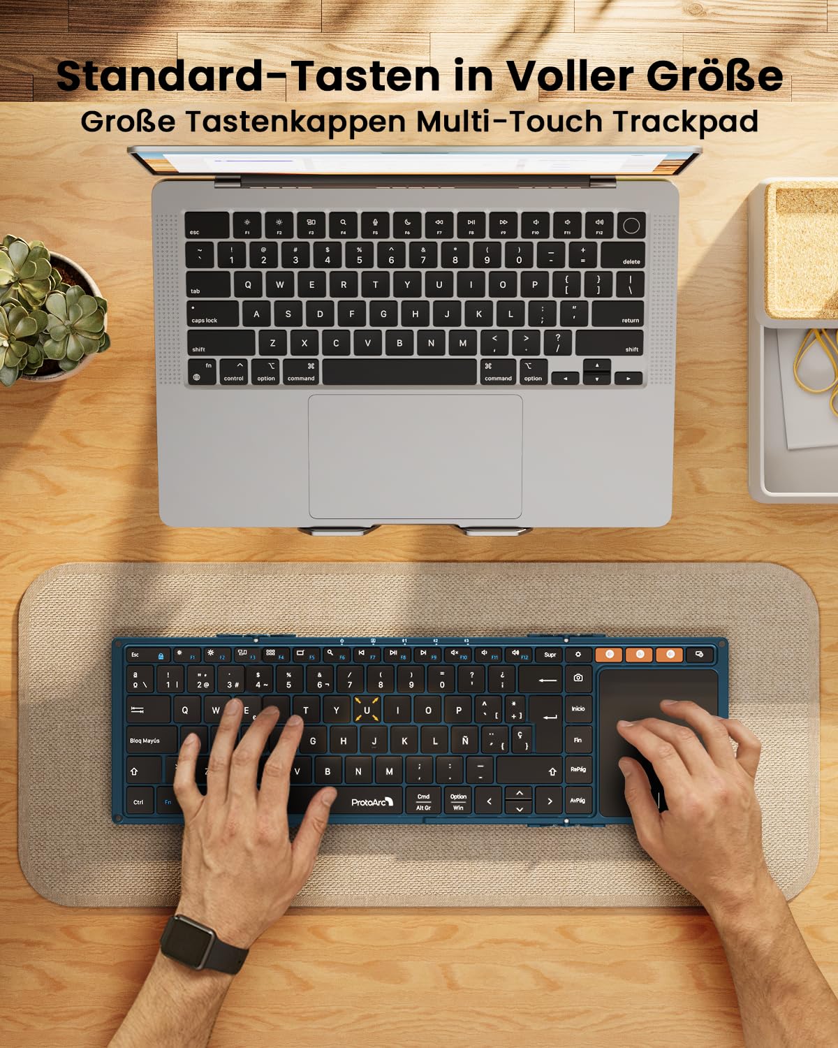 ProtoArc XK01 TP Klawiatura Bluetooth składana z touchpadem – QWERTZ niemiecki z gładzikiem, klawiatura iPad do iOS, Android, Windows Laptop PC Tablet – niebieska