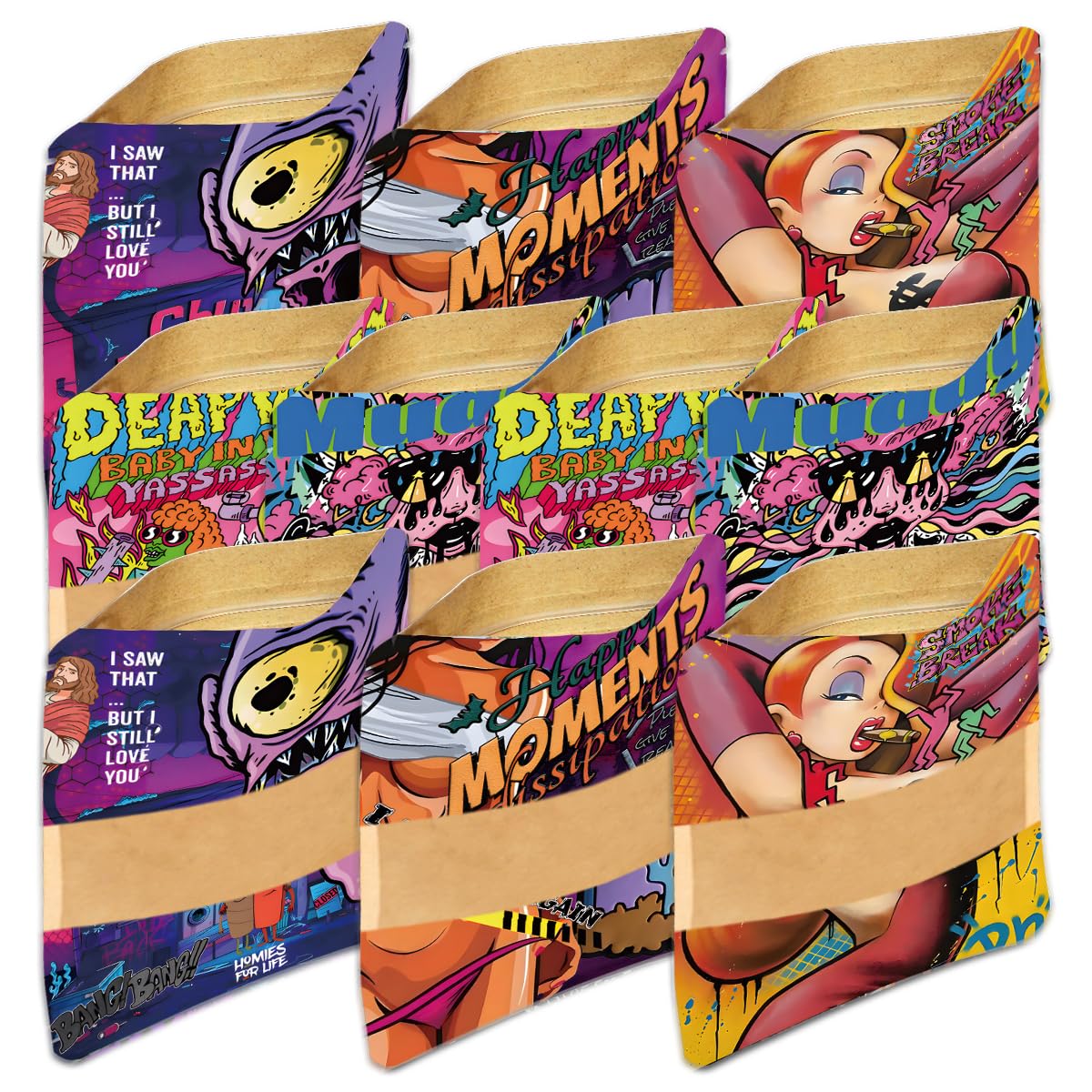 100 Pcs With Design Patterns Kraft paper Packaging Bags3.94x4.92In,Clear Window Resealable Bags Foil Pouch Bags for Food Storage and Tea,Coffee Bean,Snack Candy for Small Business (JKH8004)