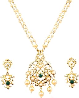 Touchstone インディアン ボリウッド トラディショナル スタッズ スタイル デザイナー ジュエリー ペンダント セット ゴールドトーン 女性用