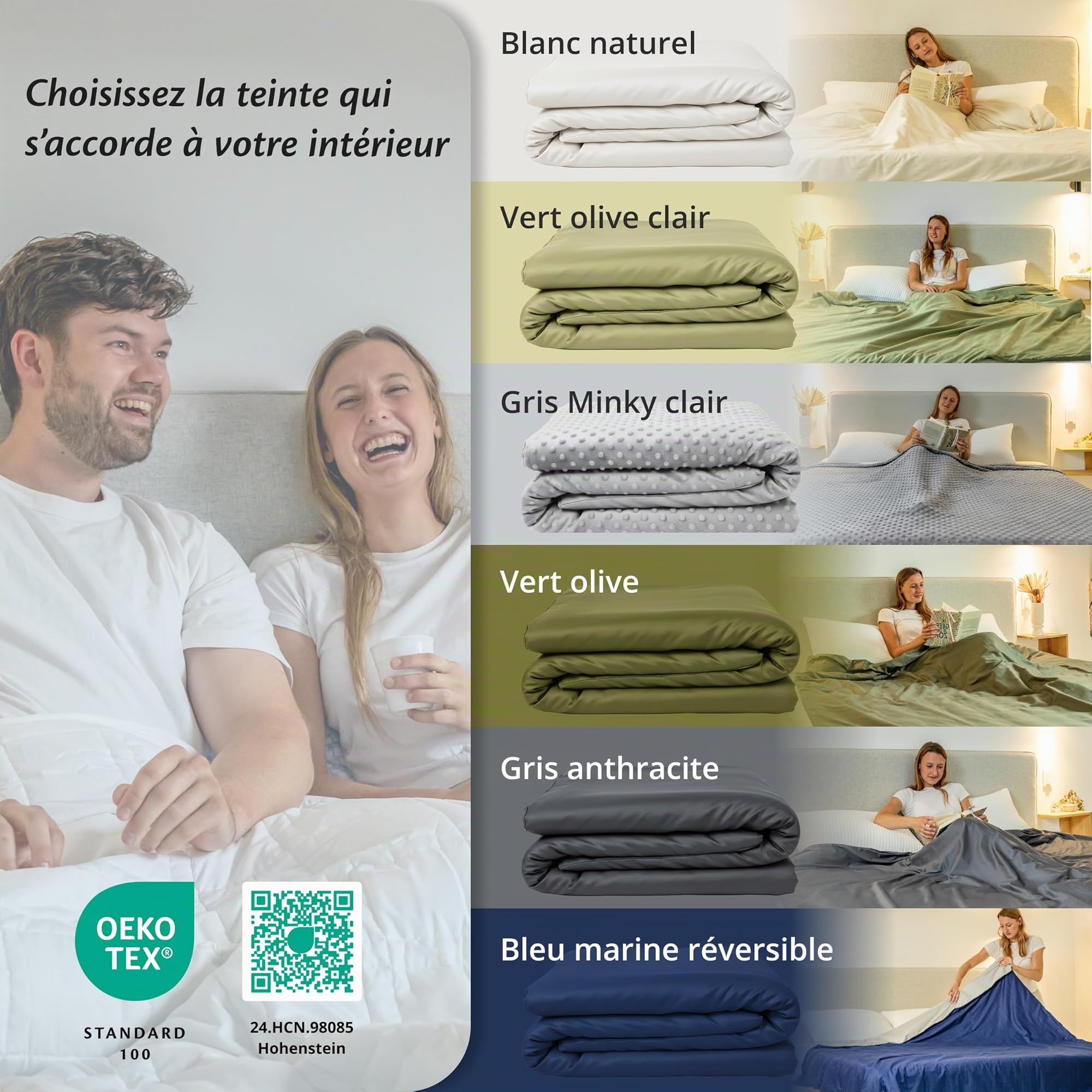 Ella Housse de Couette 150x200 cm pour Couverture Lestée Adulte - 100% Coton - Idéale pour couvertures pondérées de 7 kg et 9 kg - Gris Anthracite