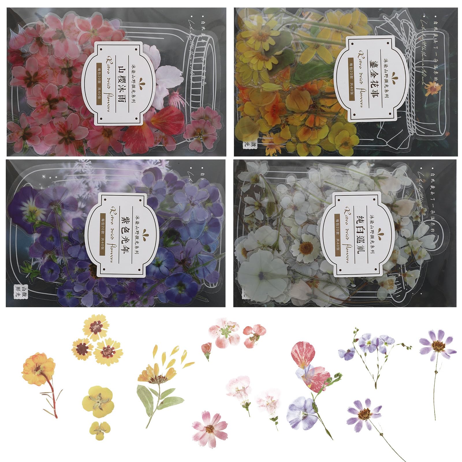 DOITOOL 16 Ensembles Autocollants Flore Diy Ensemble Stickers Pratiques pour Journal Intime et Artisanat Décalcomanies Colorées pour Carnets Albums Photos et Cartes