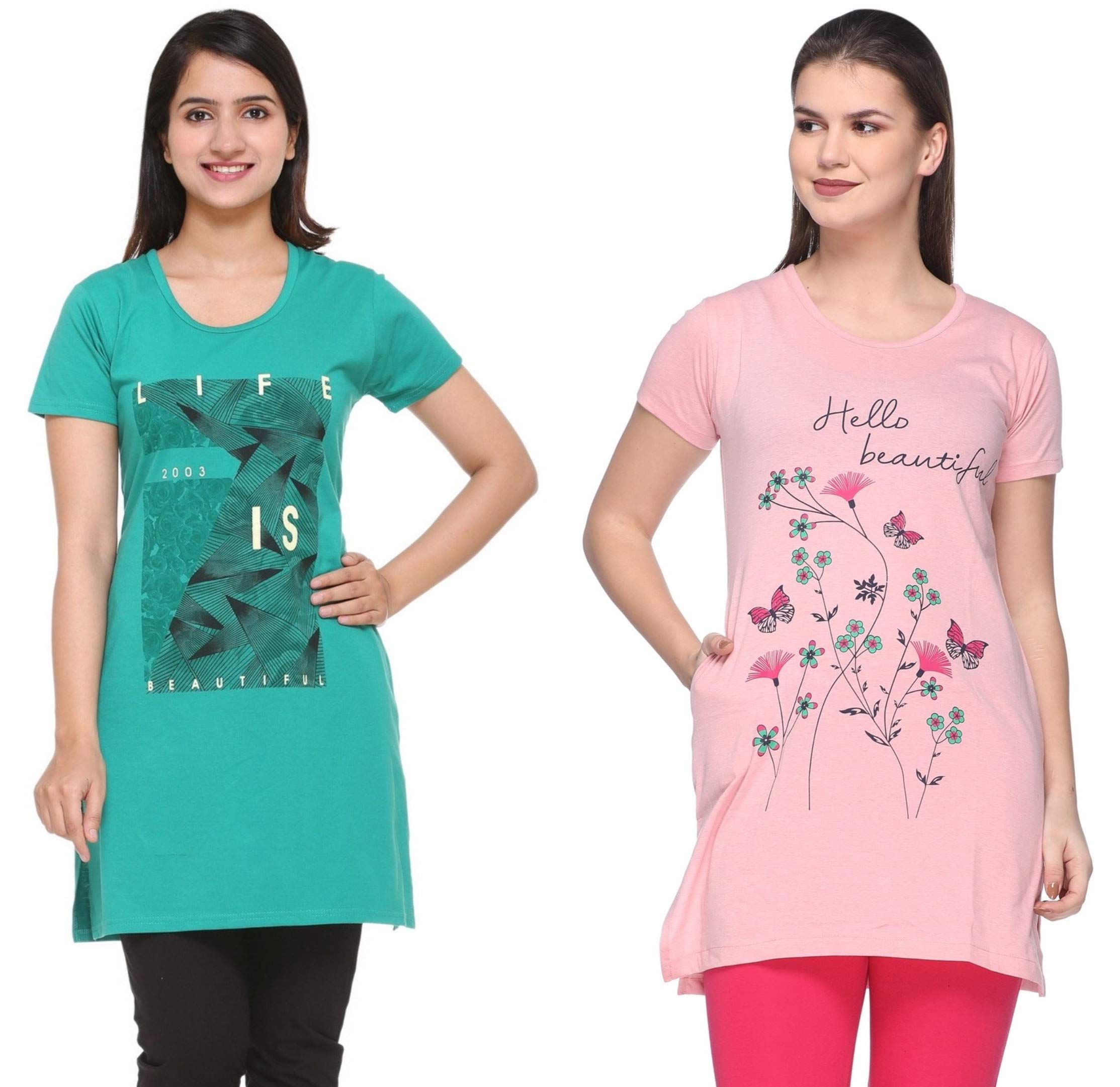 Women's T-Shirt (Pack of 2) (2CMTLPD770M2A8_4XL_Petrol Green & Melange Pink_XXXX-Large)