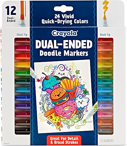 Crayola Marcadores de punta de cincel doble y brocha, marcadores de arte, regalos para adolescentes, 12 unidades