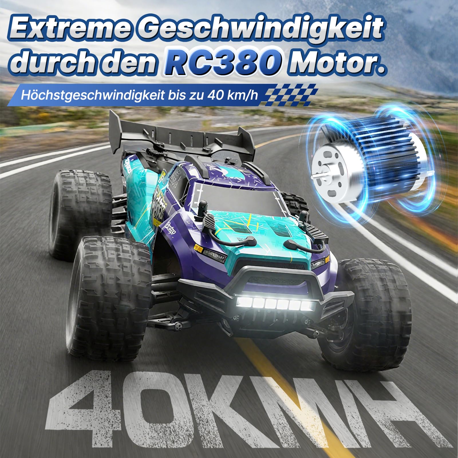 Coche teledirigido para adultos 1:18, RC Auto 2,4 GHz 4WD 40 km/h, coche RC Offroad sin escobillas con 2 baterías de 1500 mAh y motor RC380: cochecito RC impermeable para exteriores a partir