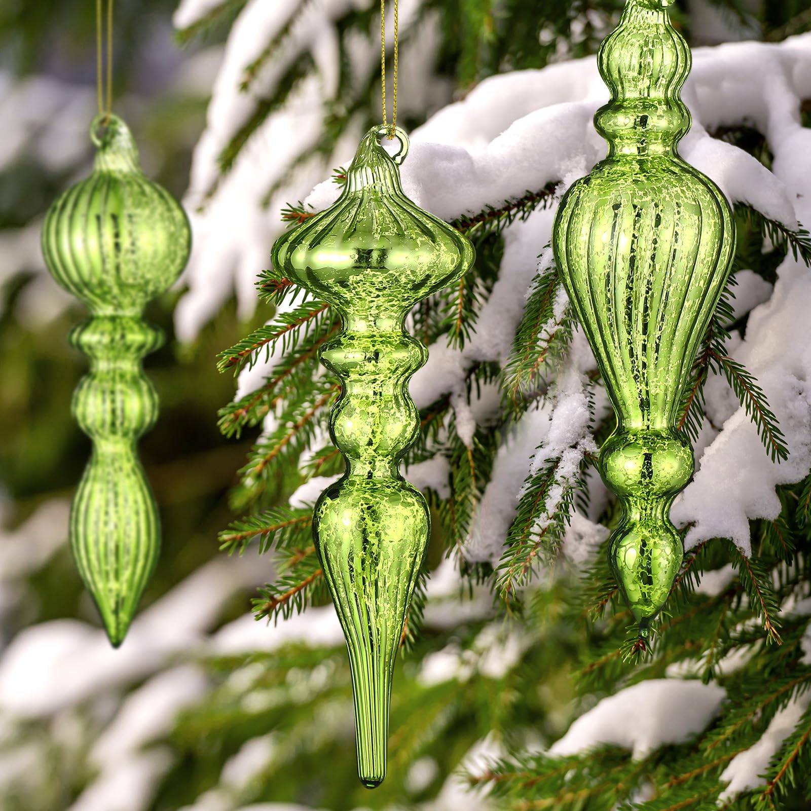 Mifoci 8 decorazioni natalizie in vetro mercurio da 15,2 cm, da appendere, decorazioni assortite per albero di Natale (verde fresco)