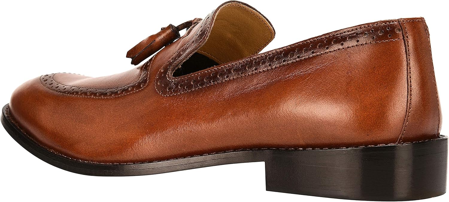 LIBERTYZENO Mens Genuine Leather Tassel Loafer Slip On Dress Shoes 7.5 Tan