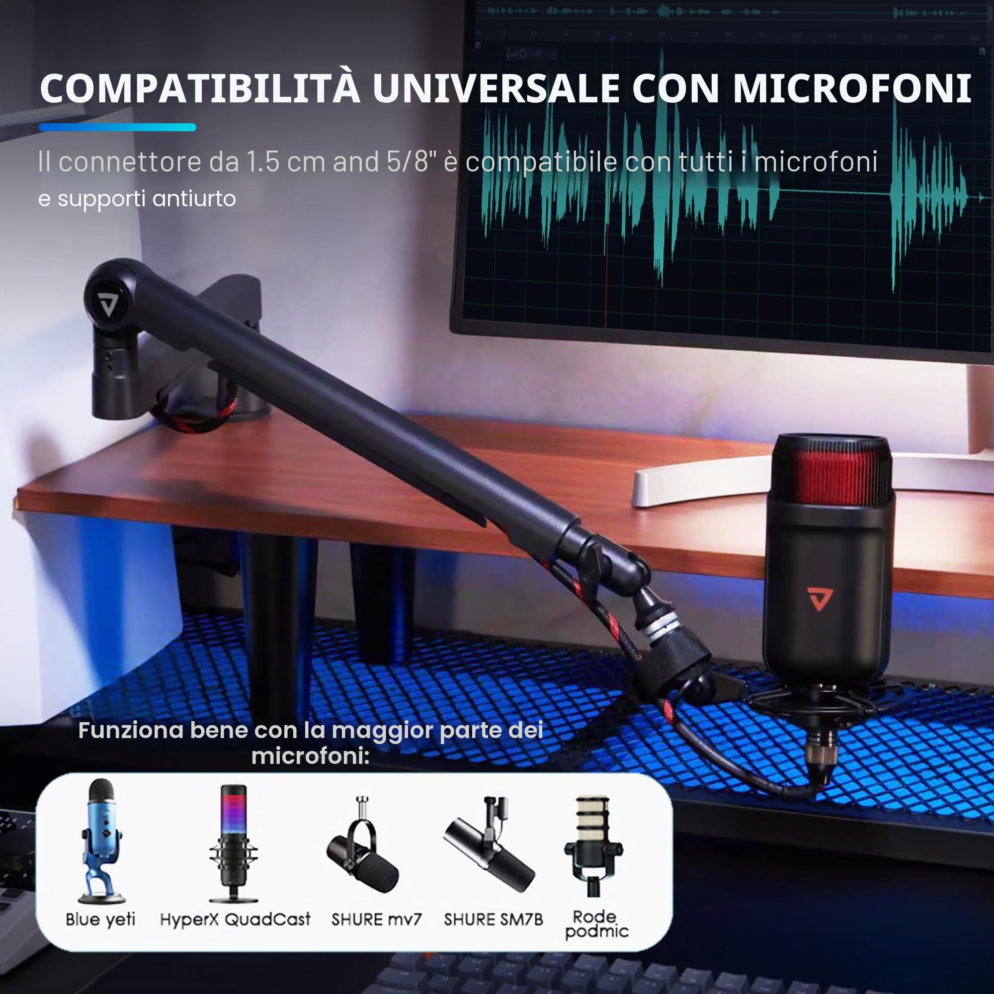 Thronmax S6 Braccio boom per microfono, supporto per microfono robusto pieghevole 360° per Podcast/Streaming/Gaming/Youtuber/Blue Yeti, 1/4" 3/8" 5/8" Universale in Acciaio inossidabile (Nero)