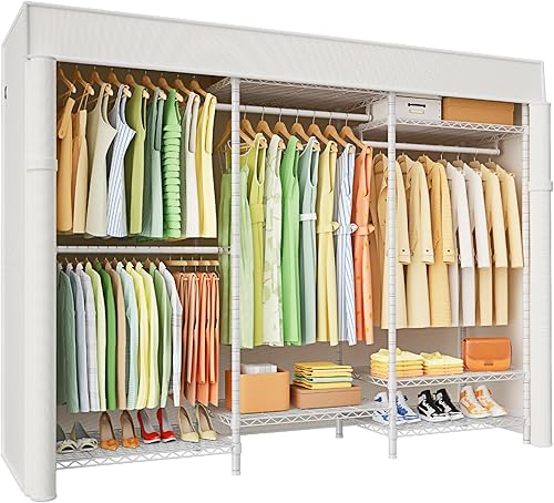 Ulif E13C - Sistema organizador de armario resistente, estantes de ropa independientes para colgar ropa, perchero ajustable de 63 pulgadas de ancho