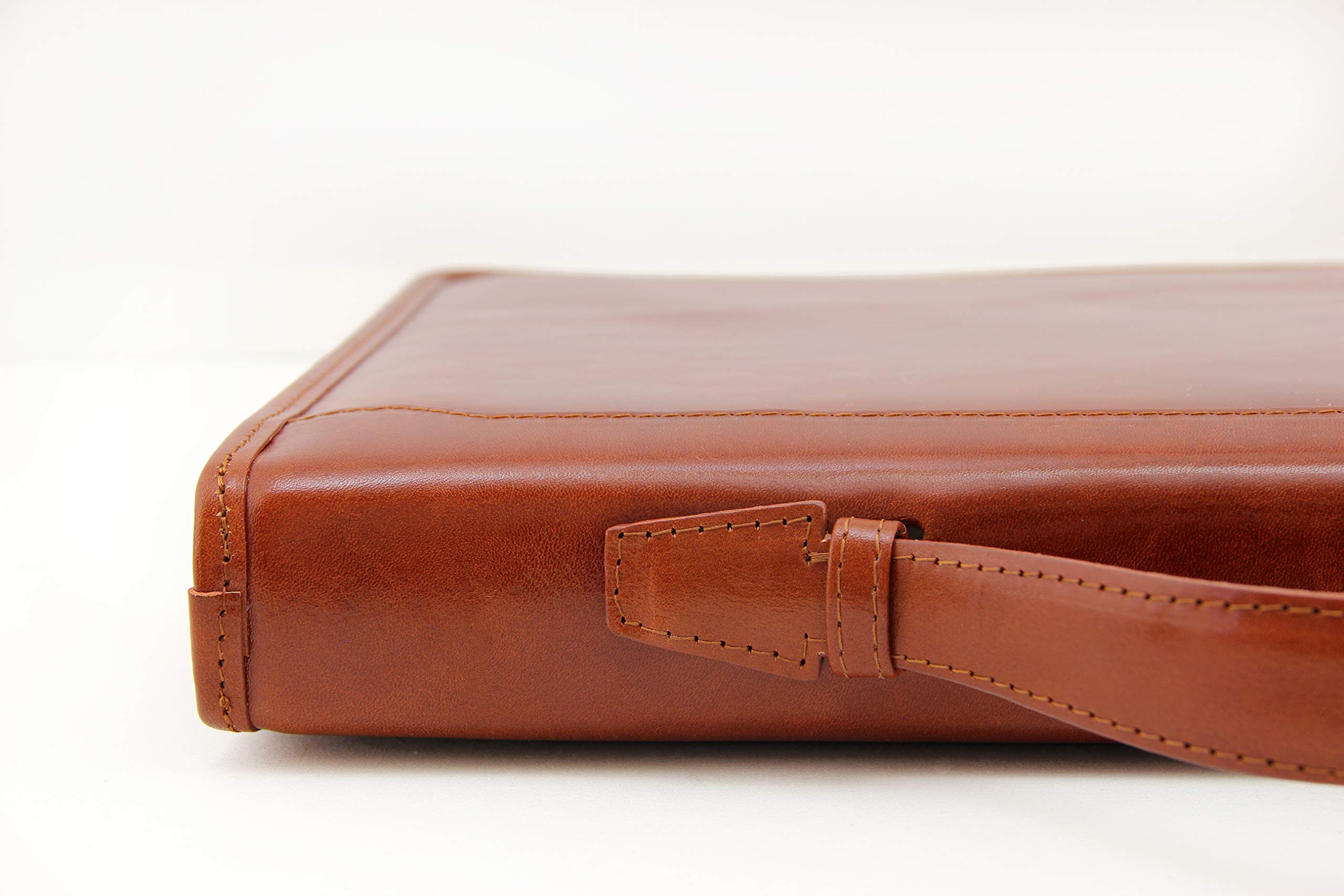 Leder Organizer, Leder Dokumentenmappe, Leder Portfolio, Dokumentenhalter, Tablet-Tasche, Ledermappe, Dokumententasche, 4 Ringbuch (Cognac)