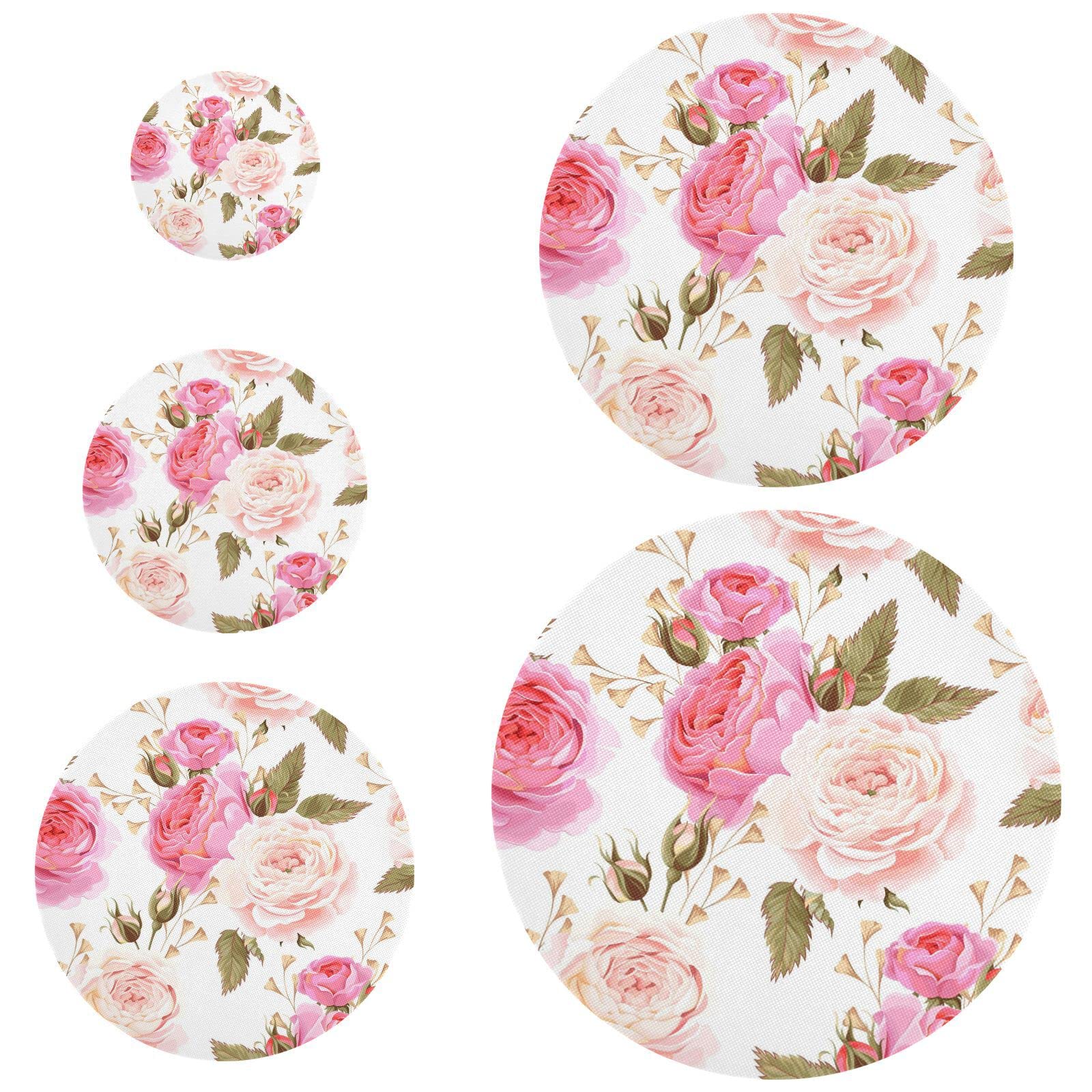 Kcldeci 5 Pieces Bowl Covers Pink Rose Flower Floral Reusable 5 Size Stretch Cloth Fabric Bread Bowl Covers Elastic Food Storage Covers Kitchen Bowls Storage Container