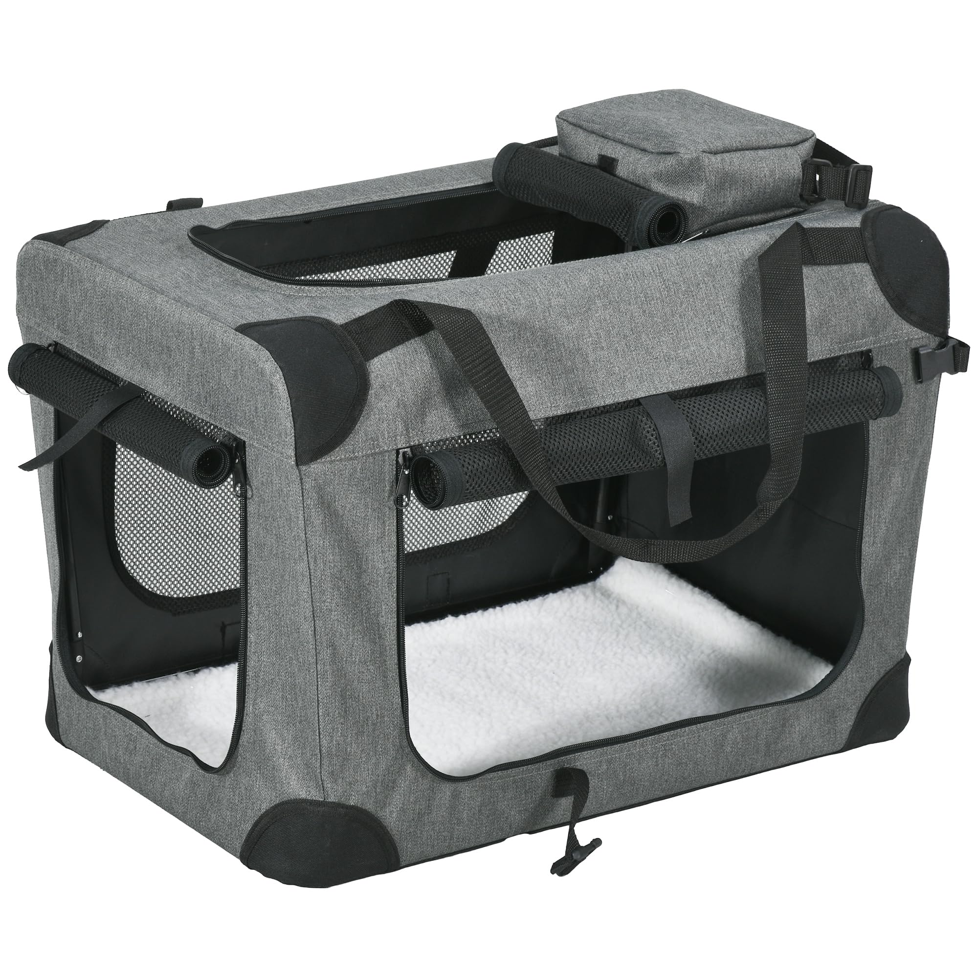 PawHut Transportador plegable para mascotas para perros pequeños y miniaturas, transportador portátil para gatos, caja de viaje para mascotas con alfombrilla extraíble, bolsas de almacenamiento, malla