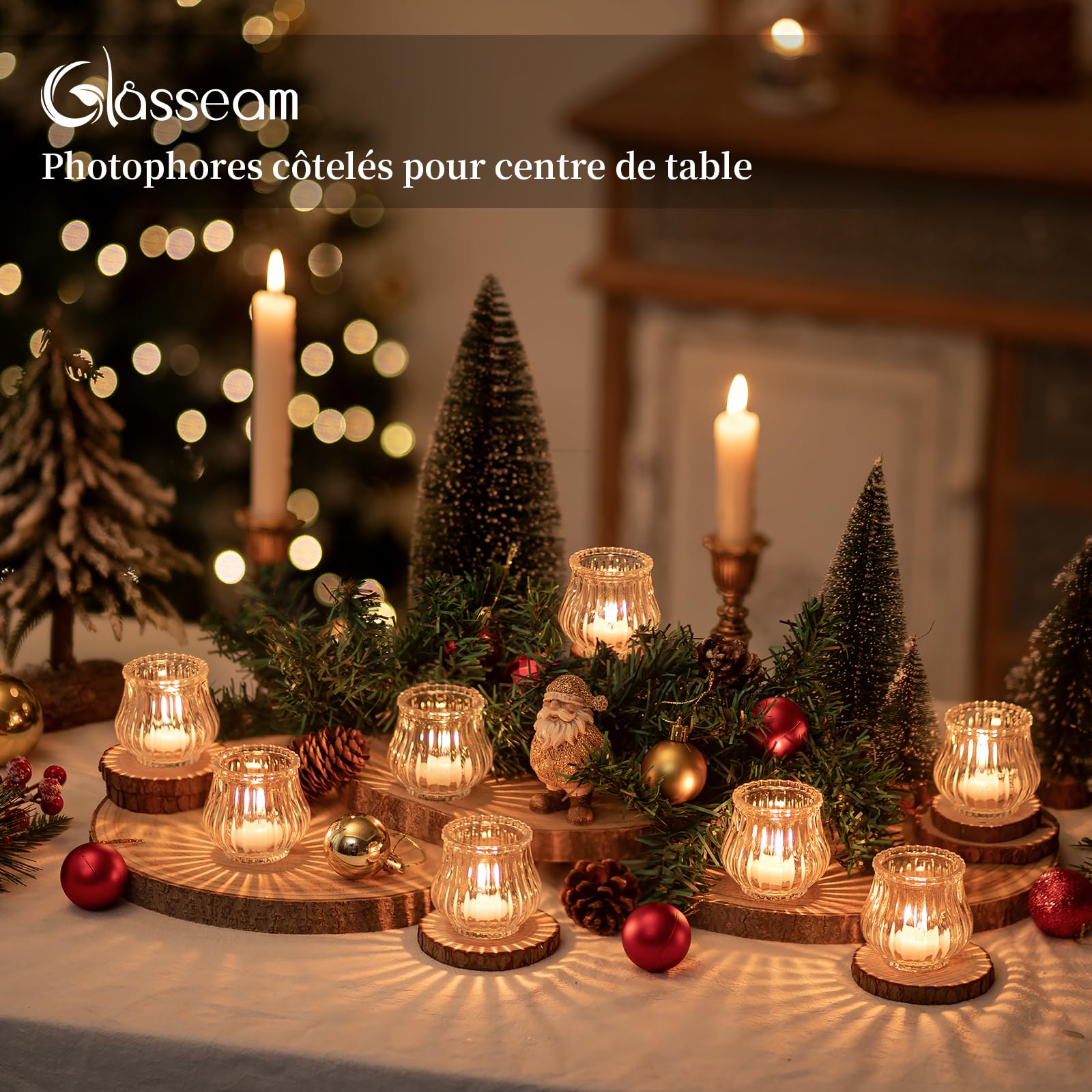 Glasseam Lot de 24 Photophores en Verre : Photophores CôTeléS pour Centre De Table De Mariage Petits Photophore pour DéCoration De Table De NoëL