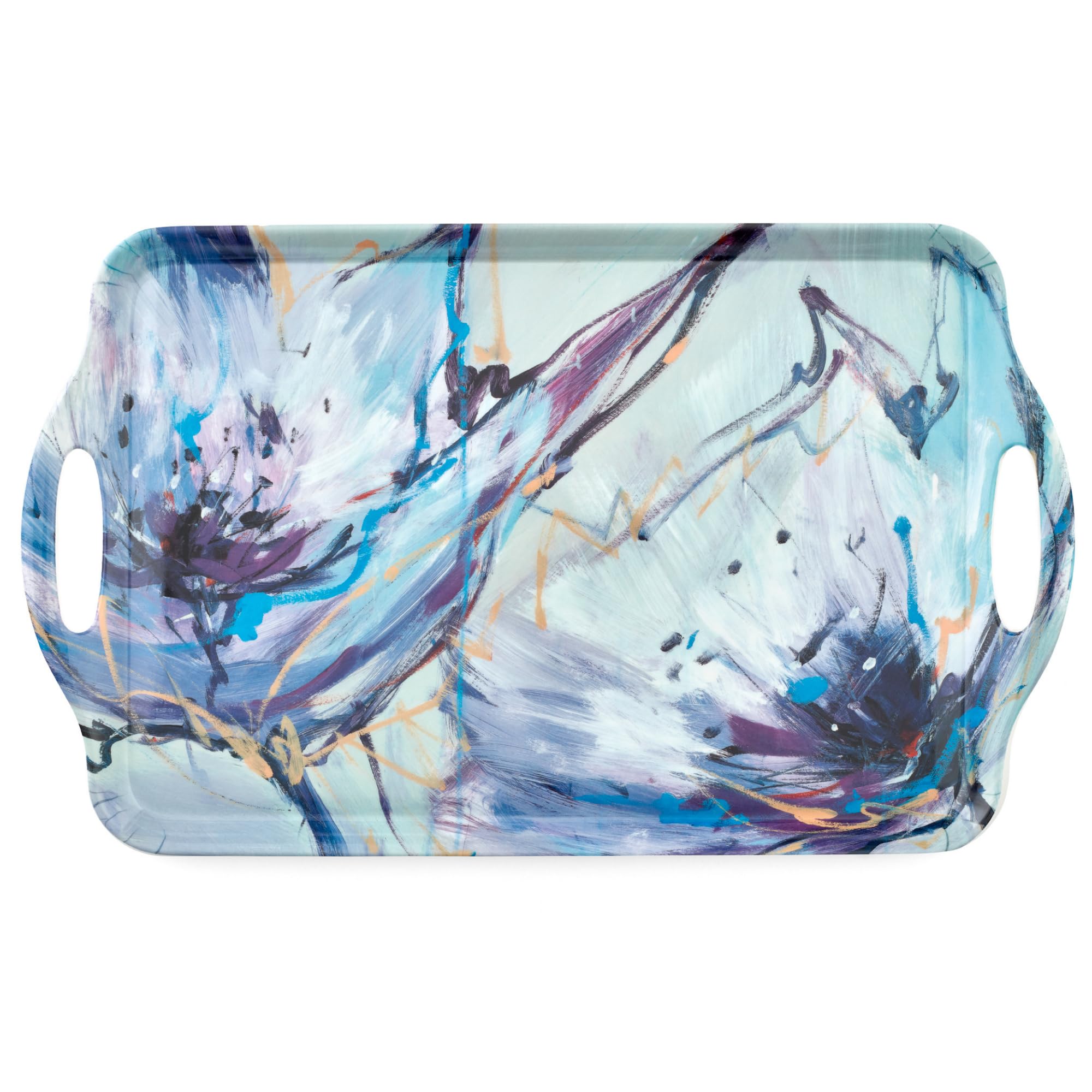 Pimpernel Multicolored Large Handled Tray – (18.9" X 11.6") Rectangular Melamine Serving Board With Lilac Floral Motif, Durable Decorative Piece For Snacks, Drinks, Dining, Parties & Tea Entertaining