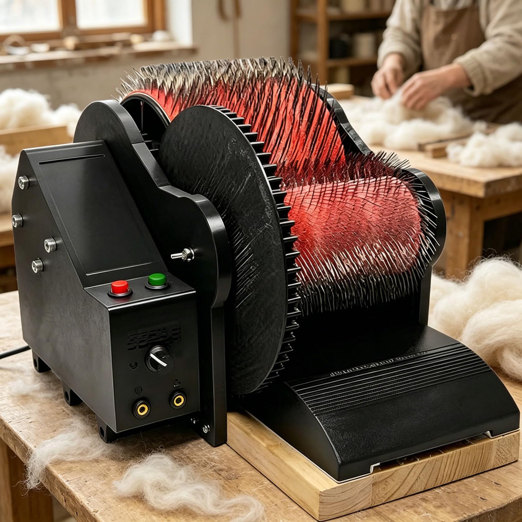 ZHIXUMM Electric Wool Drum Carder, Wool Felt Drum Carder, Electric Carding Machine With Brush & Awl,Adjustable Combing Speed,W / 2 Foot Switches, 0-56 Rpm For Fast Color Mixing, Combing, Spinning