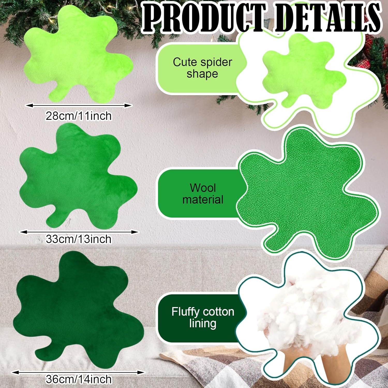 Huwena 3 Pcs Happy Saint Patrick's Day Pillow Shamrock Shaped Throw Pillow Crystal Velvet Shamrock Decorative Pillow Cute Pillow for Couch Sofa Bed Decoration