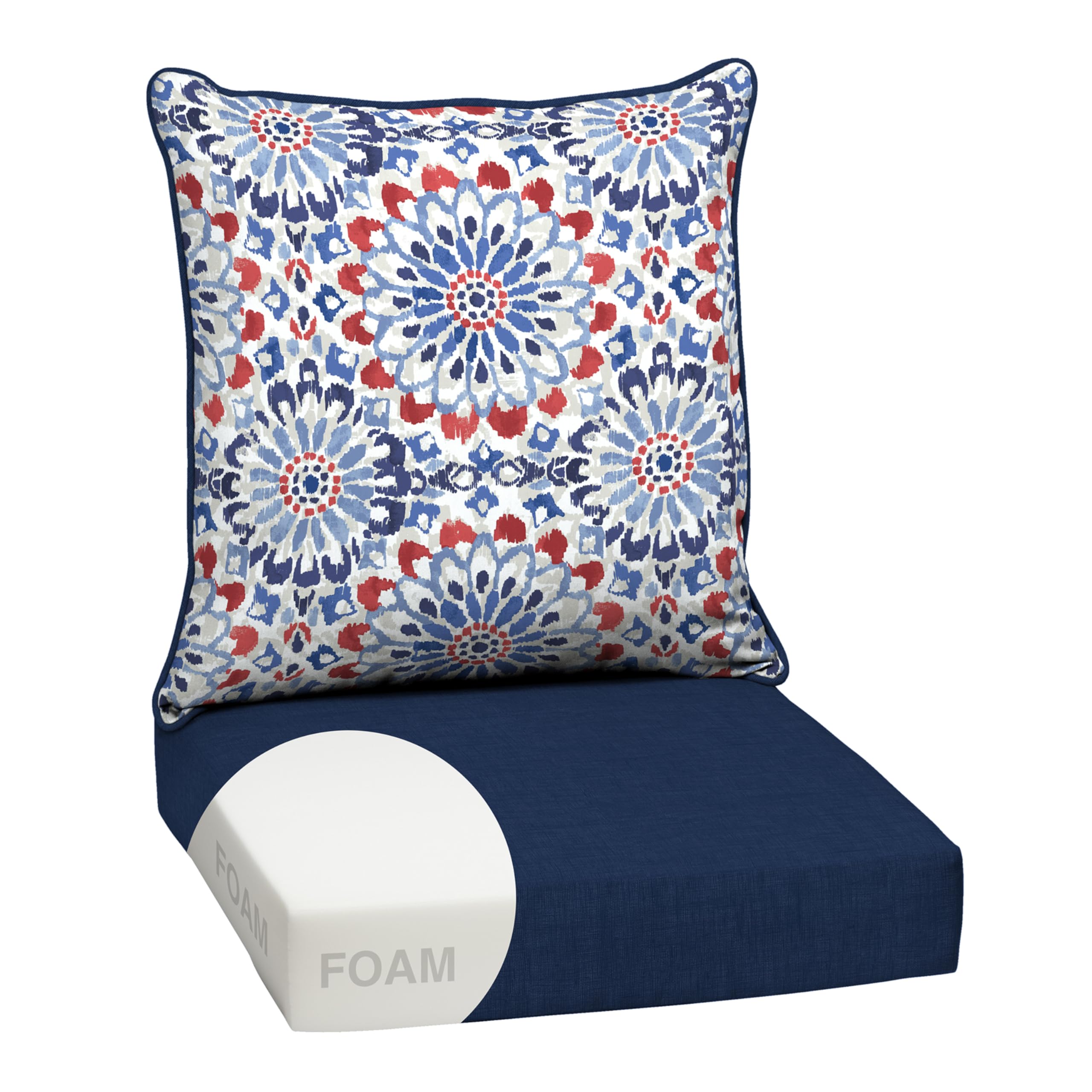 Arden Outdoor Foam Deep Seat Cushion Set, 24 in x 24 in, Weather-Proof, Rain-Proof, Fade Resistant Patio Cushion, Bottom and Back Cushion for Chair, Sofa, and Couch Clark Blue — image 1