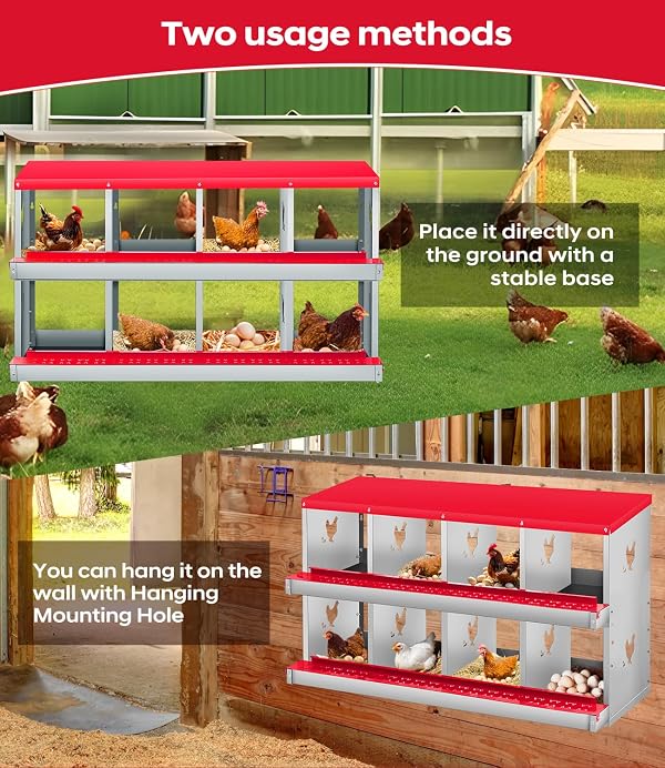 Chicken Nesting Box, 8 Compartment Metal Nesting Box,Wall Mount Chicken Nesting Boxes for Laying Eggs,Easy Egg Collection,8 Room Nest Boxes for Chickens by Garvee - Image 6