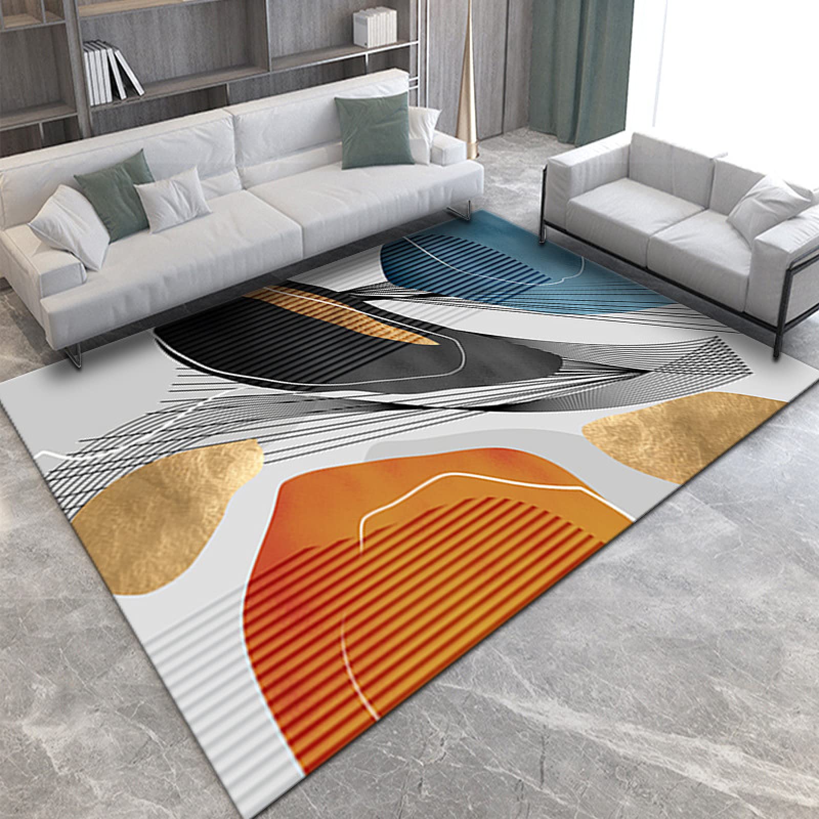 Tapis en polyester abstrait bleu et or 120x200 cm pour salon