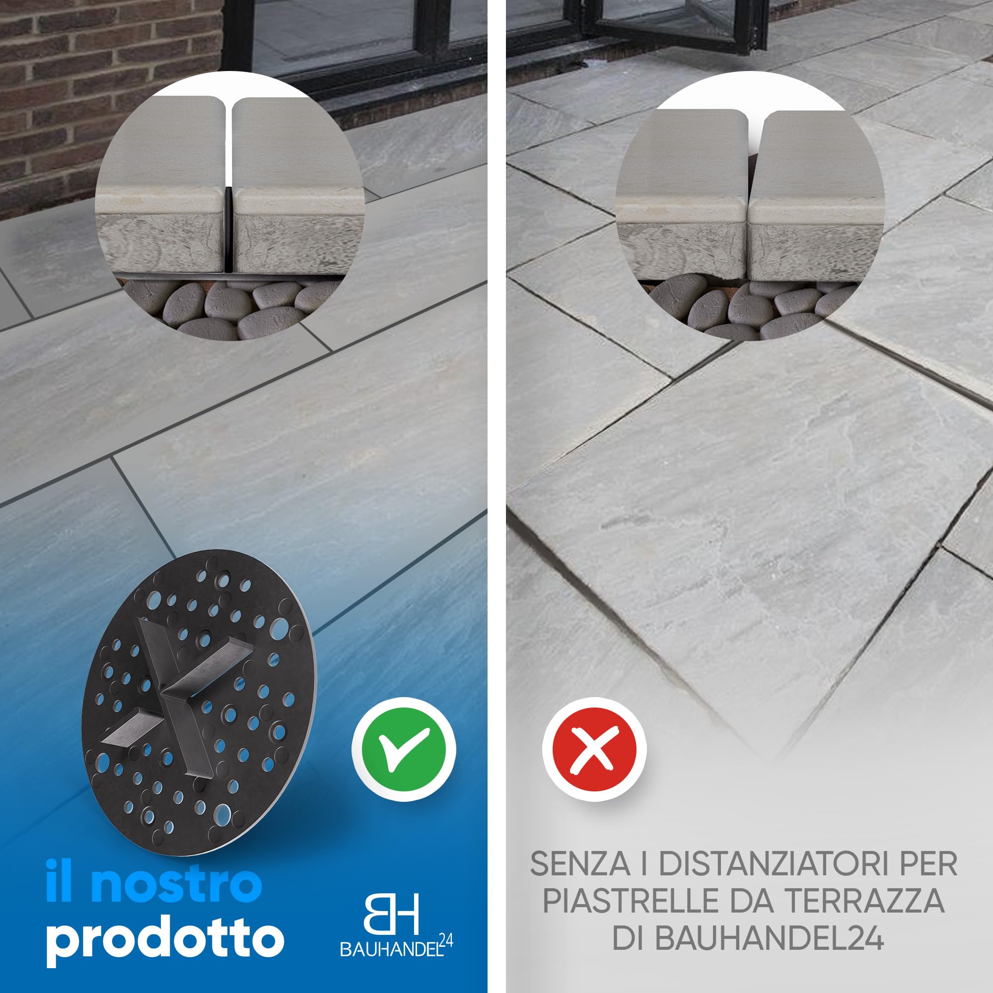 Bauhandel24 supporti regolabili pavimento croce per fughe 3 mm nero per pannelli da terrazzo cuscinetti in ghiaia con piatti per esterni posa semplice lastre cemento pietra naturale 50 pezzi balcone