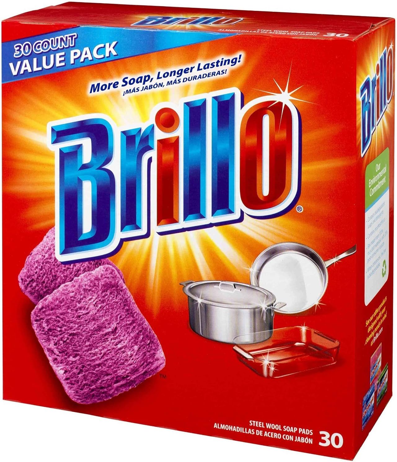 Brillo Steel Wool Soap Pads Jumbo, Red, 30 Count(2Pack)
