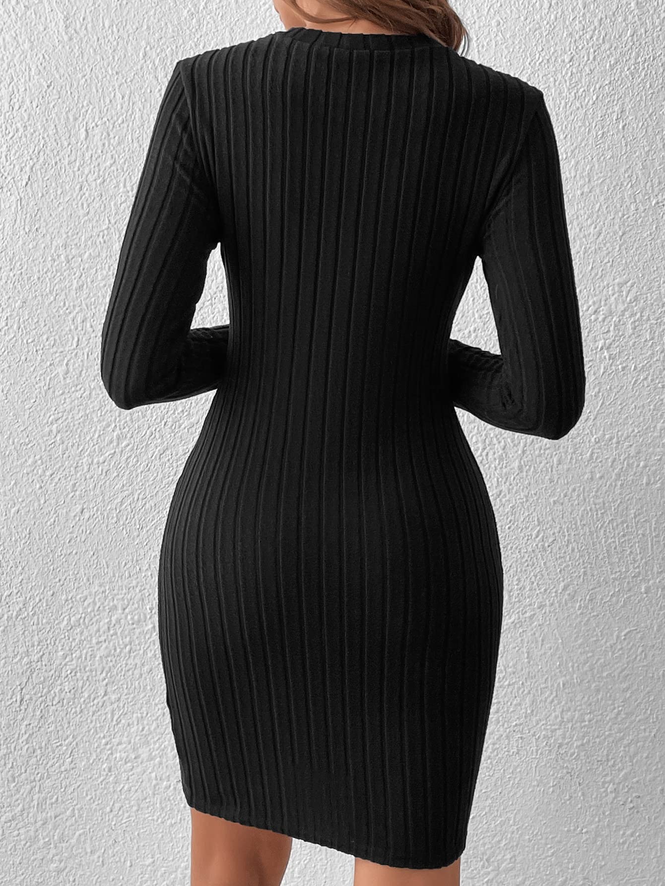Dresses For Women Button Detail Ribbed Knit Bodycon Dress women's dresses  (Color : Black, Size : XS) | Amazon.com.br