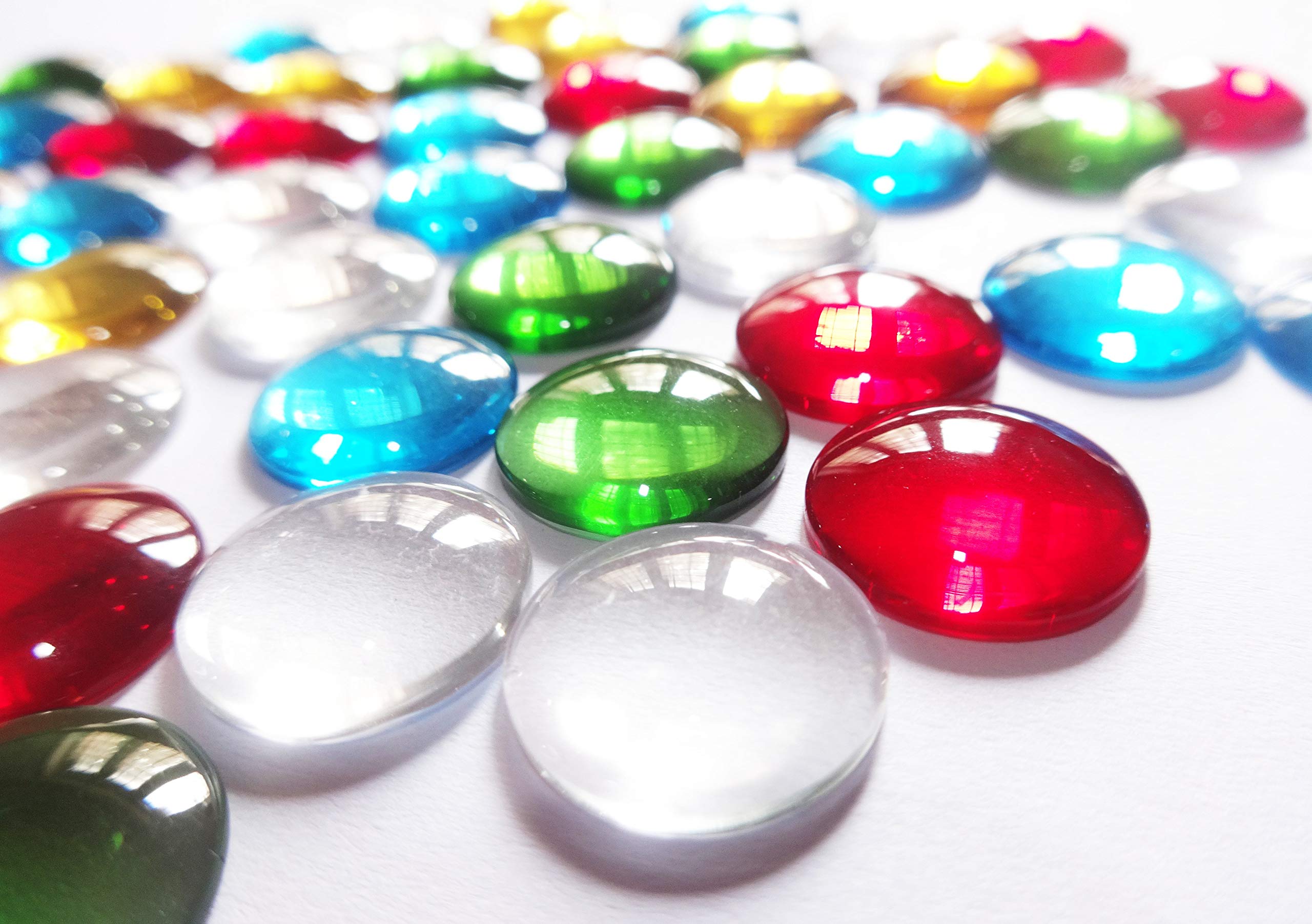 EXCEL IMPEX Flat Bottom Type Glass Stone Pebbles/Marbles Suitable for Aquariums; Vase Crafts and Home Decor; Transparent; Multicolour -Set of 50 Pieces