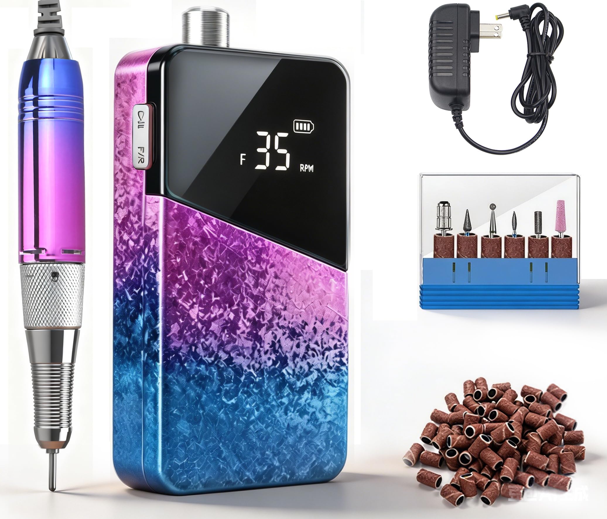 35000RPM Professional Nail Drill Machine, 4000mAh Rechargeable Rainbow