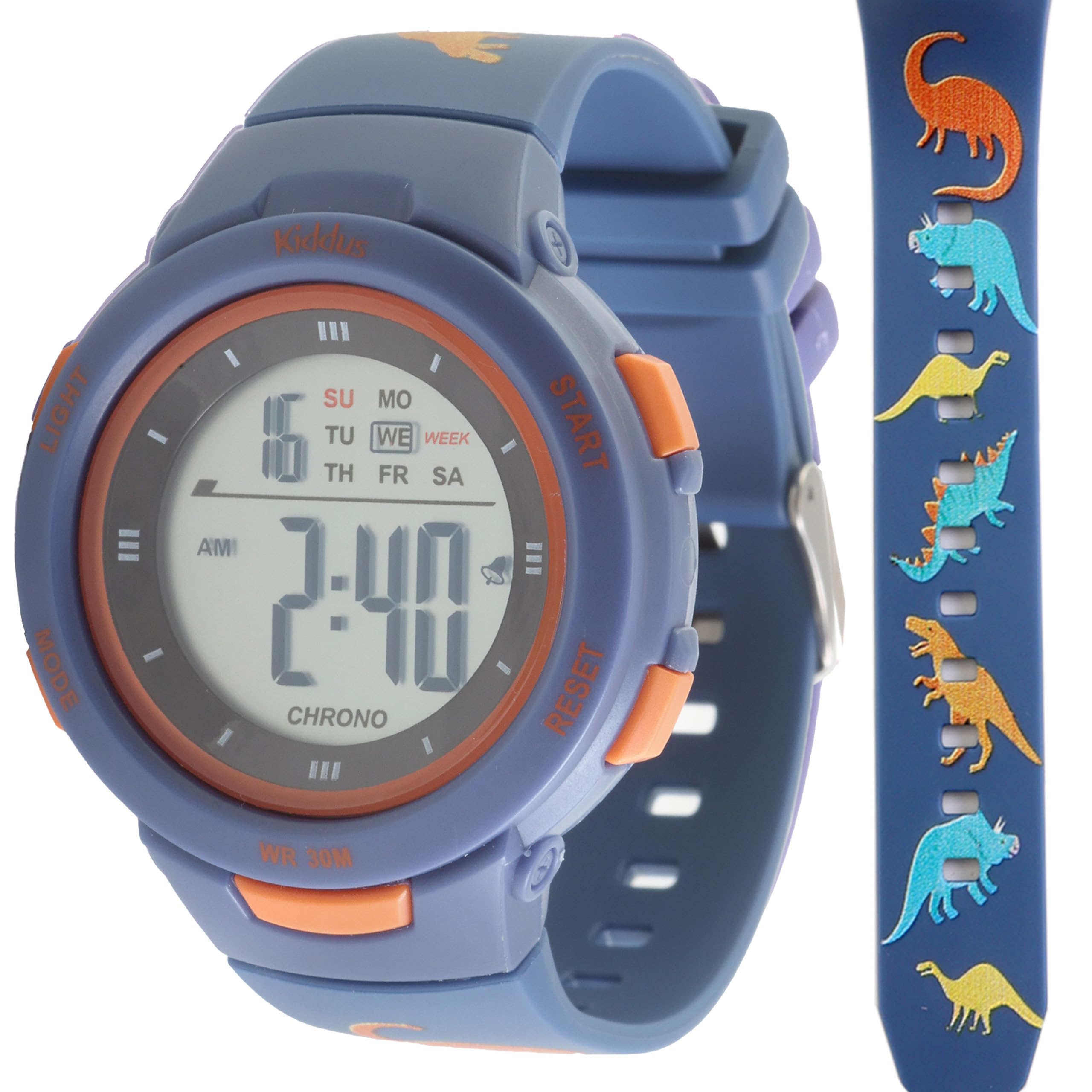KiddusReloj Digital para niñas y niños. con cronómetro, Calendario, Despertador y luz. Resistente al Agua. Deportivo, Luminoso, de Pulsera, LED. De 3 a 12 años