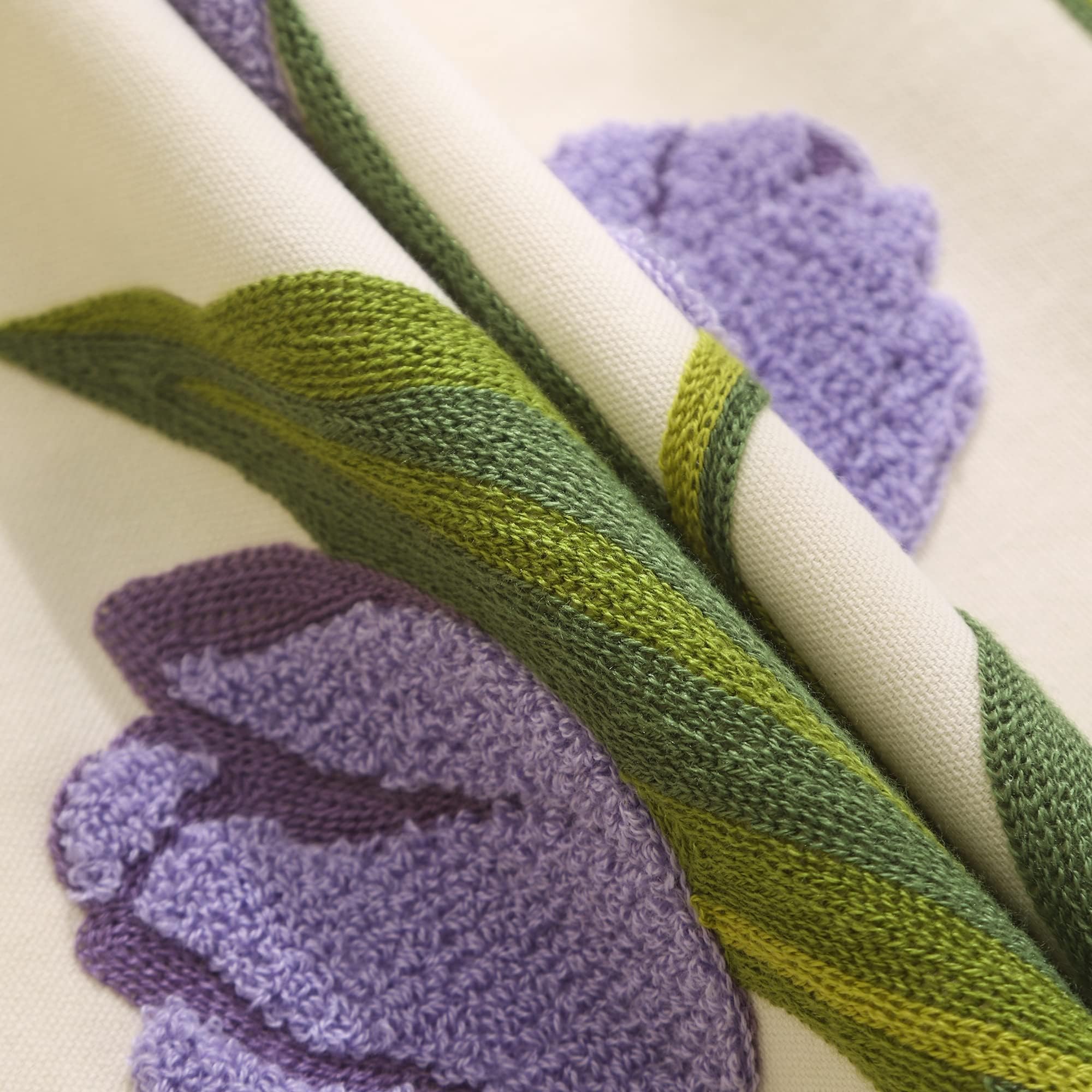 Tosleo Flower Cushion Covers 40 x 40 cm Throw Pillow Covers Purple Tulip Embroidery Cotton and Linen Pillow Case for Sofa Bed Garden Patio Home Decor Set of 2 - Image 3