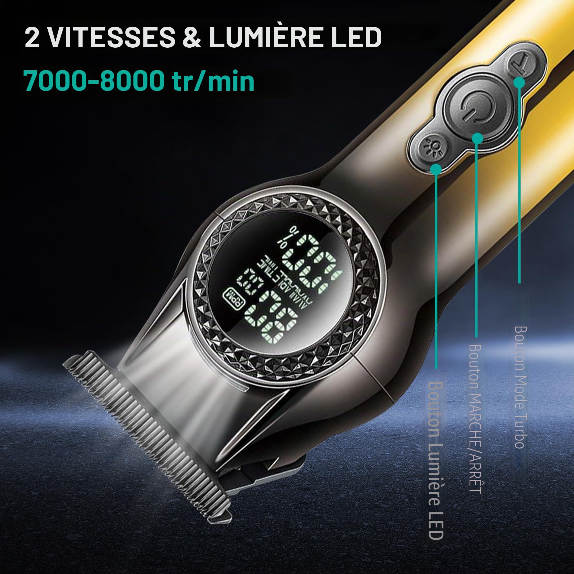 VGR Tondeuse à barbe électrique rechargeable USB-C pour homme - Professionnel 8000 tr/min - Lumière LED - 2 vitesses - Lames en céramique - Batterie de 200 min - Tondeuse à cheveux sans fil - Kit de