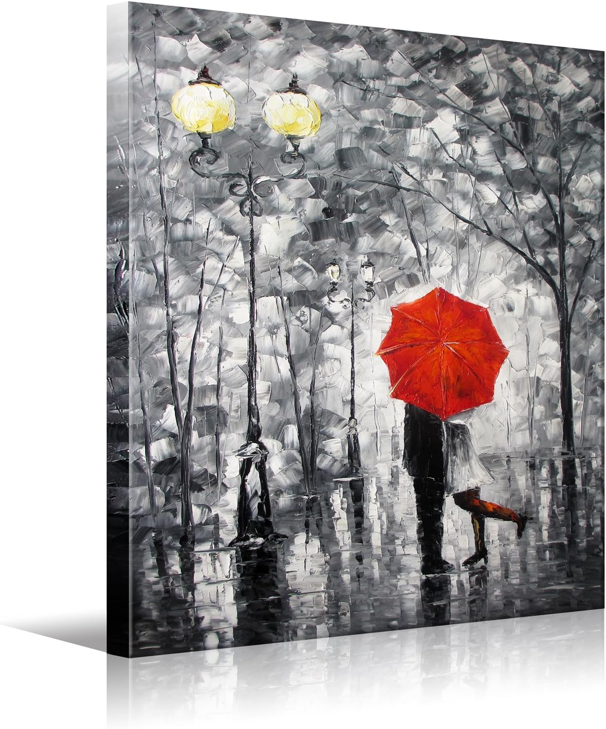 Modern Artwork HD Prints on Canvas Art "Lovers Kiss Under the Umbrella" Framed Wall Art,Black White Red etc 30x40inch(70x100cm)1pc