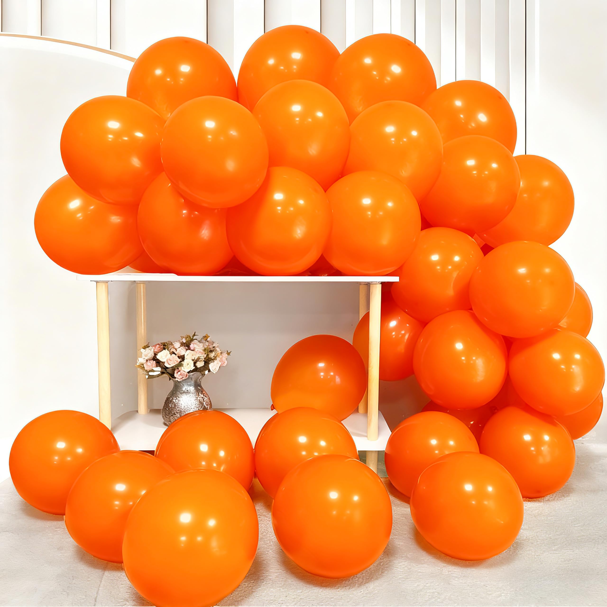 Firomi Thicken Latex Orange Balloons 12-inch 100 Pack (with 3 Ribbons)