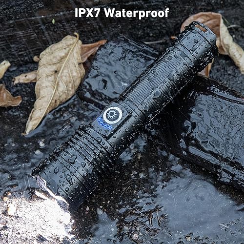 Miniatura 7 de Linterna recargable de 99,000 lúmenes altos, paquete de 2 linternas recargables superbrillantes para el hogar, luz LED de larga duración de 15 horas
