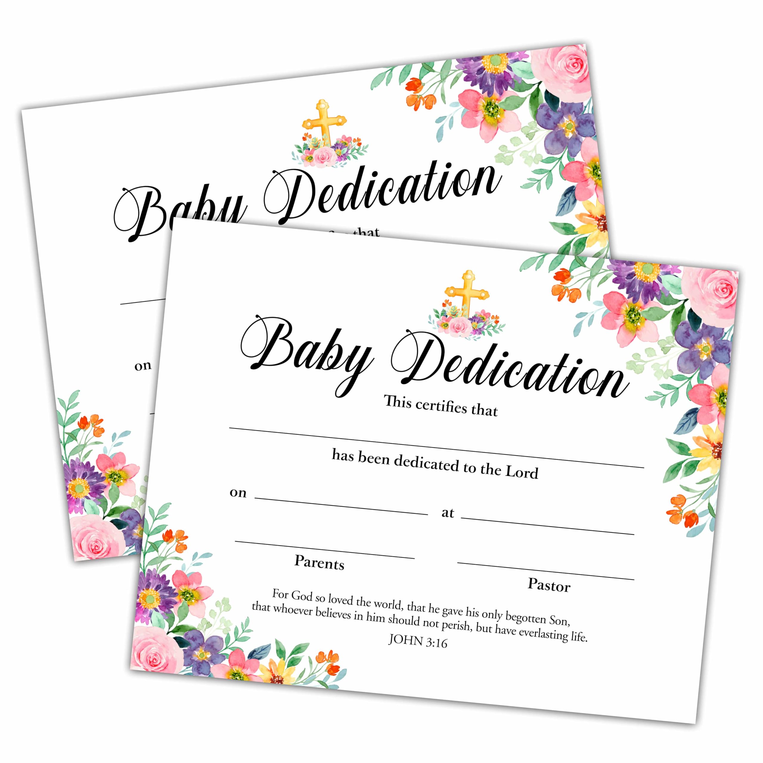 Baptism Certificates, Baptism Certificates for Church, Baby Dedication Certificates, Floral Themed Flowers Certificates for Baptism Supplies for Baby