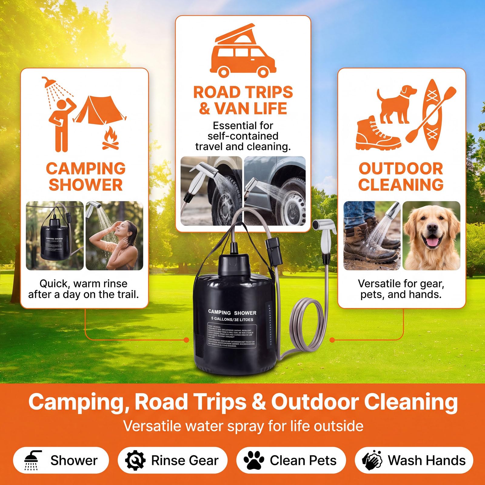 Douche de Camping Portable, Pompe à air Rechargeable de 20 l, Douche de Camping, Chauffage Solaire, airbag de sécurité en PVC Noir, thermomètre, Convient pour la Plage, Le Camping, la