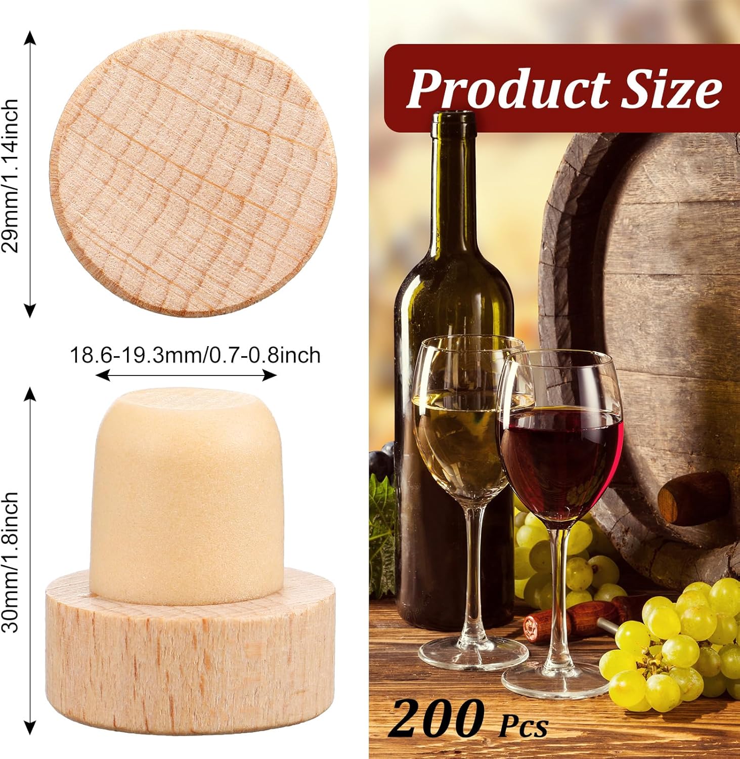 200 Pcs T Shaped Cork Plugs Reusable Wooden & Rubber Wine & Beer Bottle Stoppers