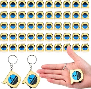 50 Pieces Mini Measuring Tape Retractable Key Chain Tape Measure 3 ft Easy Read Measuring Tape Bulk Set Small Measurement Tape with Pause Buttons for Engineer Crafter, Autowind and Lock, Gold