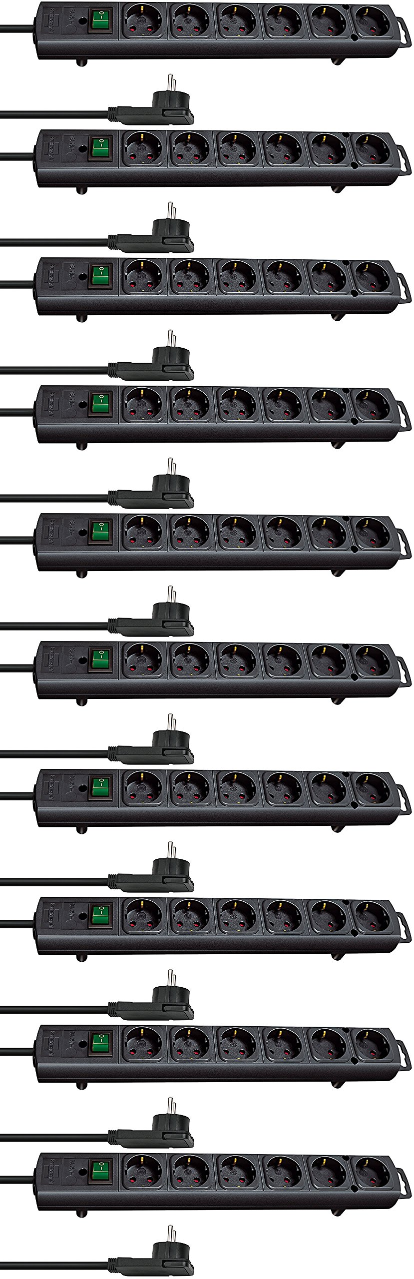 10-Fach Sparset - Brennenstuhl Comfort-Line Plus, Steckdosenleiste 6-Fach (mit Flachstecker, Schalter, 2m Kabel und extra breite Abstände der Steckdosen) Farbe: schwarz