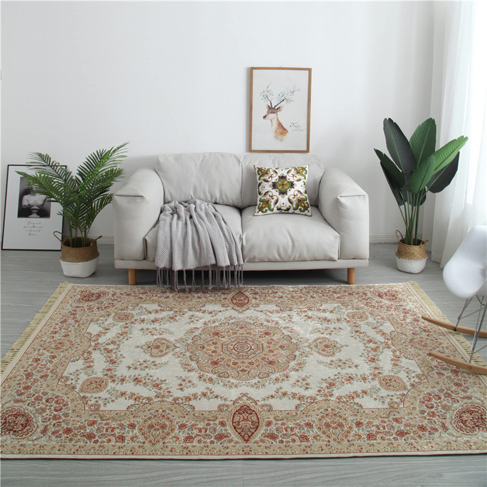 超大判レア166×277グレージュ×イエロー メダリオン トルコヴィンテージ