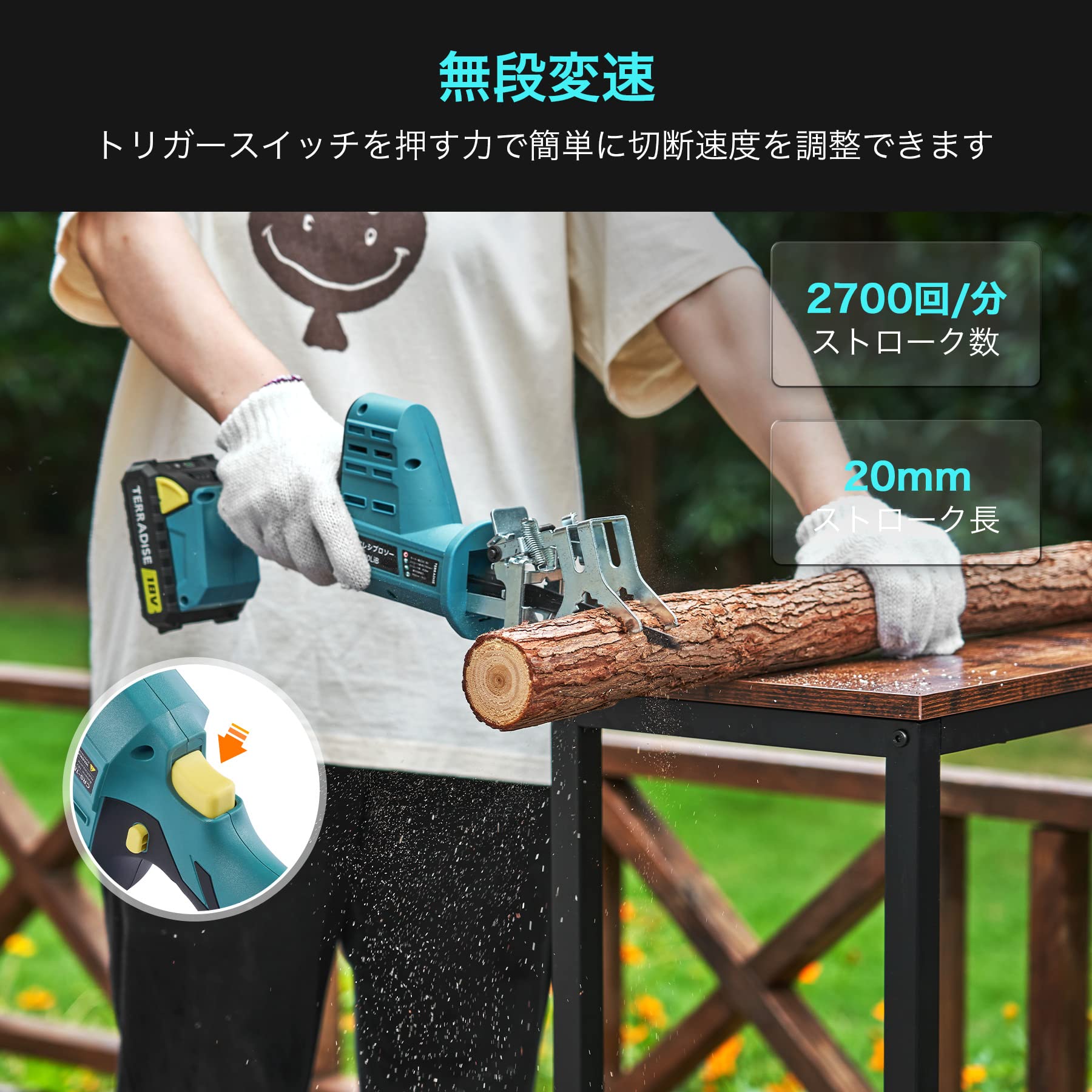 Amazon | TERRADISE 電動のこぎり 充電式レシプロソー 18V 2.0Ah