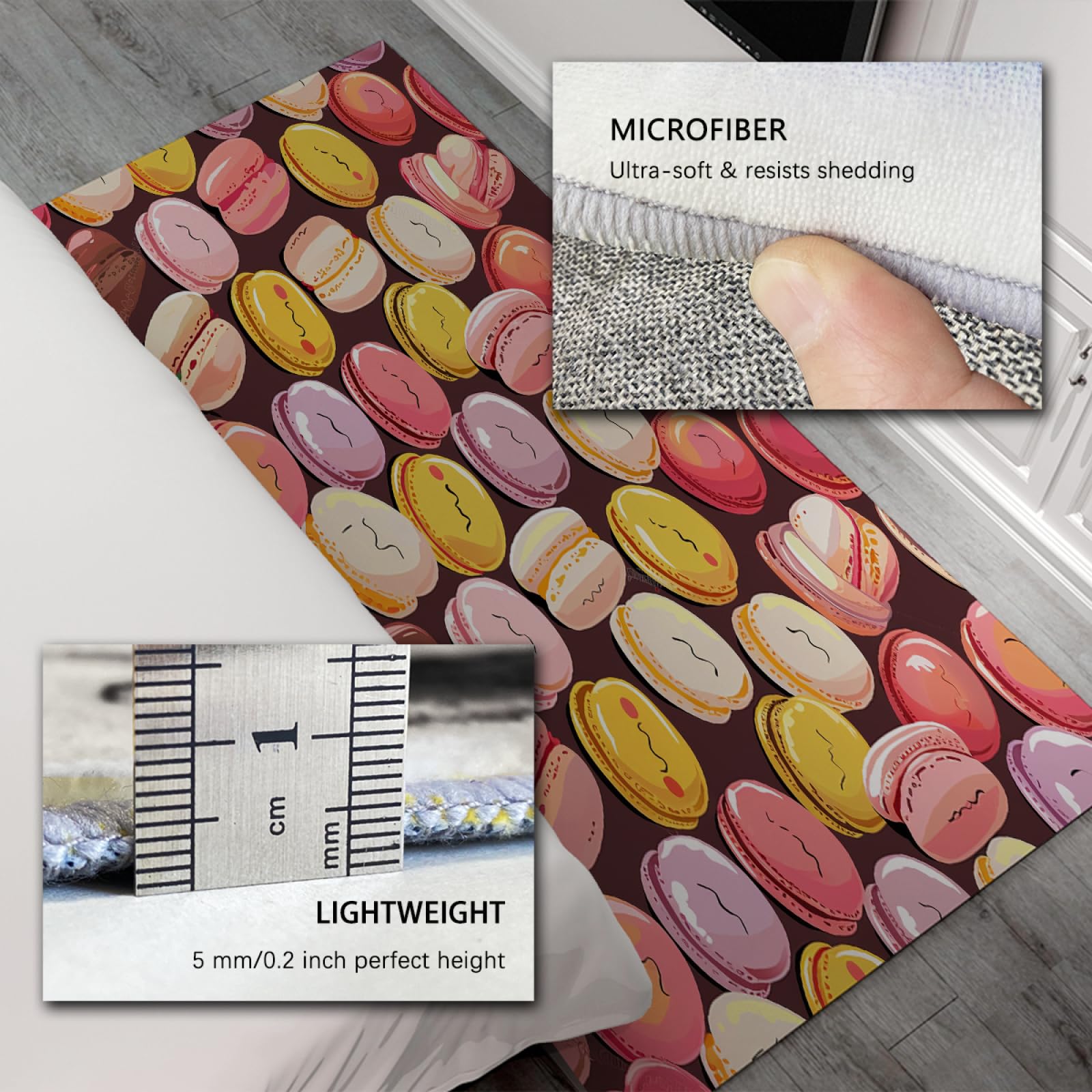 Tapis de Style Anime de Dessin animé 180x270cm - coloré Mignon Macaron pâtisserie Biscuits Motif Machine Lavable antidérapant à Poils Ras Mince Tapis pour café