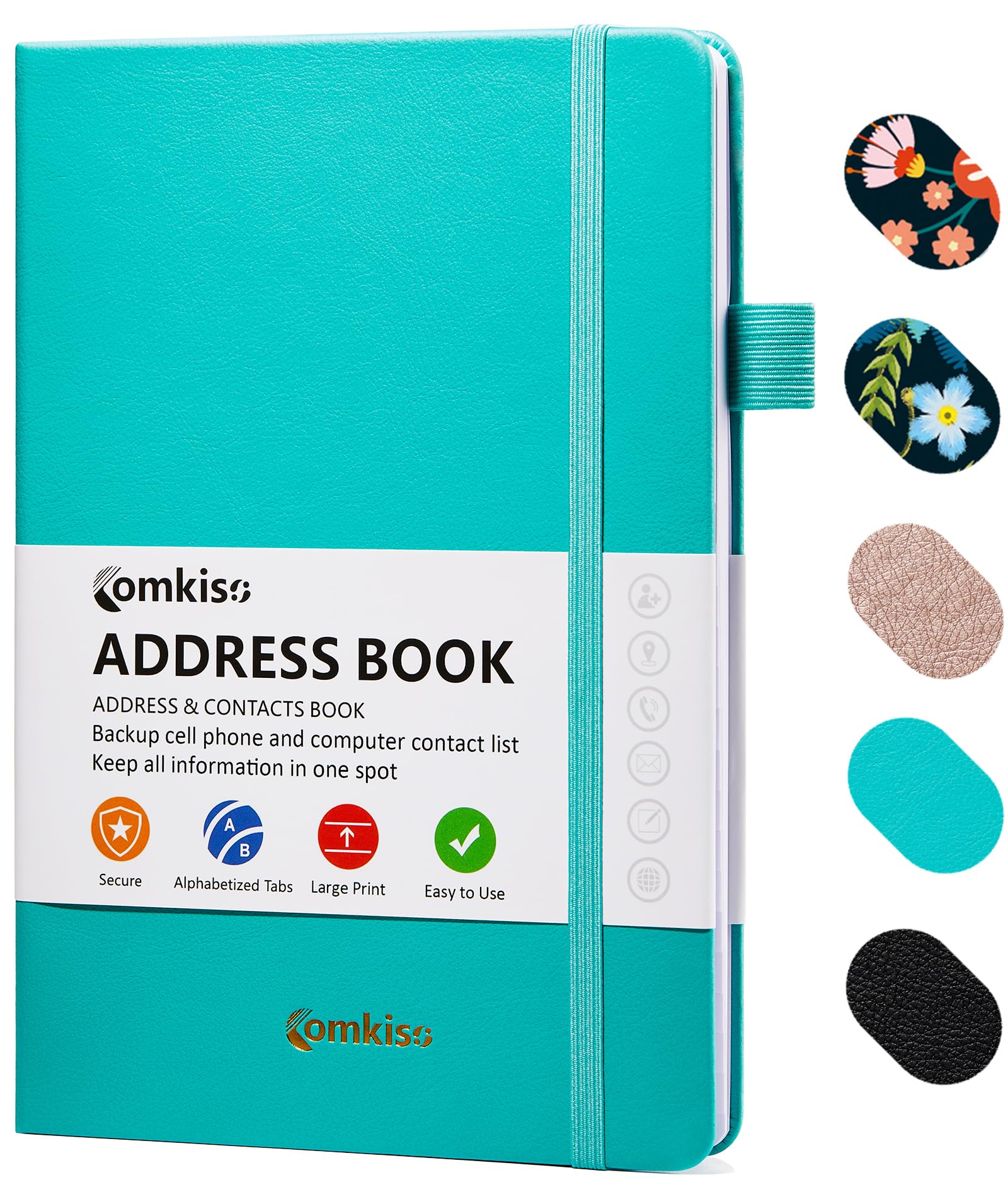 Comkiso Libreta de direcciones con pestañas alfabéticas individuales laminadas, libreta de direcciones de impresión grande con 468 espacios de entrada de forro ancho, etiquetas de cambio de
