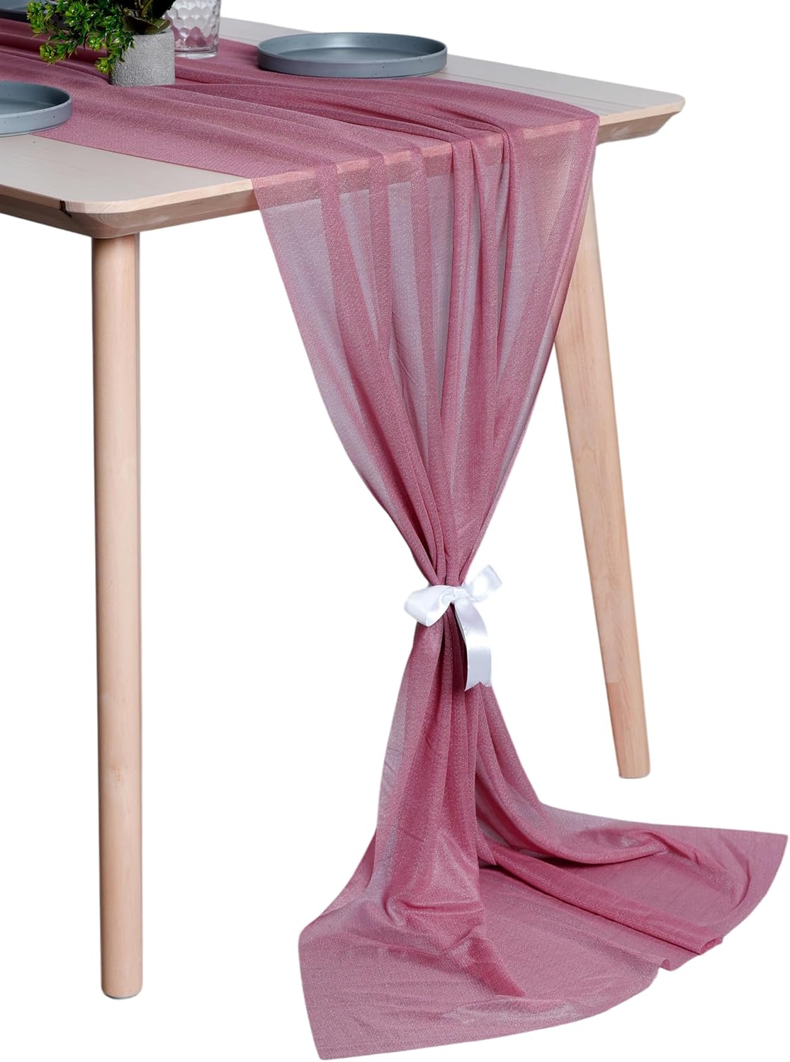 MDS 10 Pack 14ft Chiffon Table Runner 29 x170 Inches Sheer Wedding Runner Romantic Rustic Table Runner for Wedding Decorations, Birthday Parties, Bridal Shower Party Arch Decor - mauva
