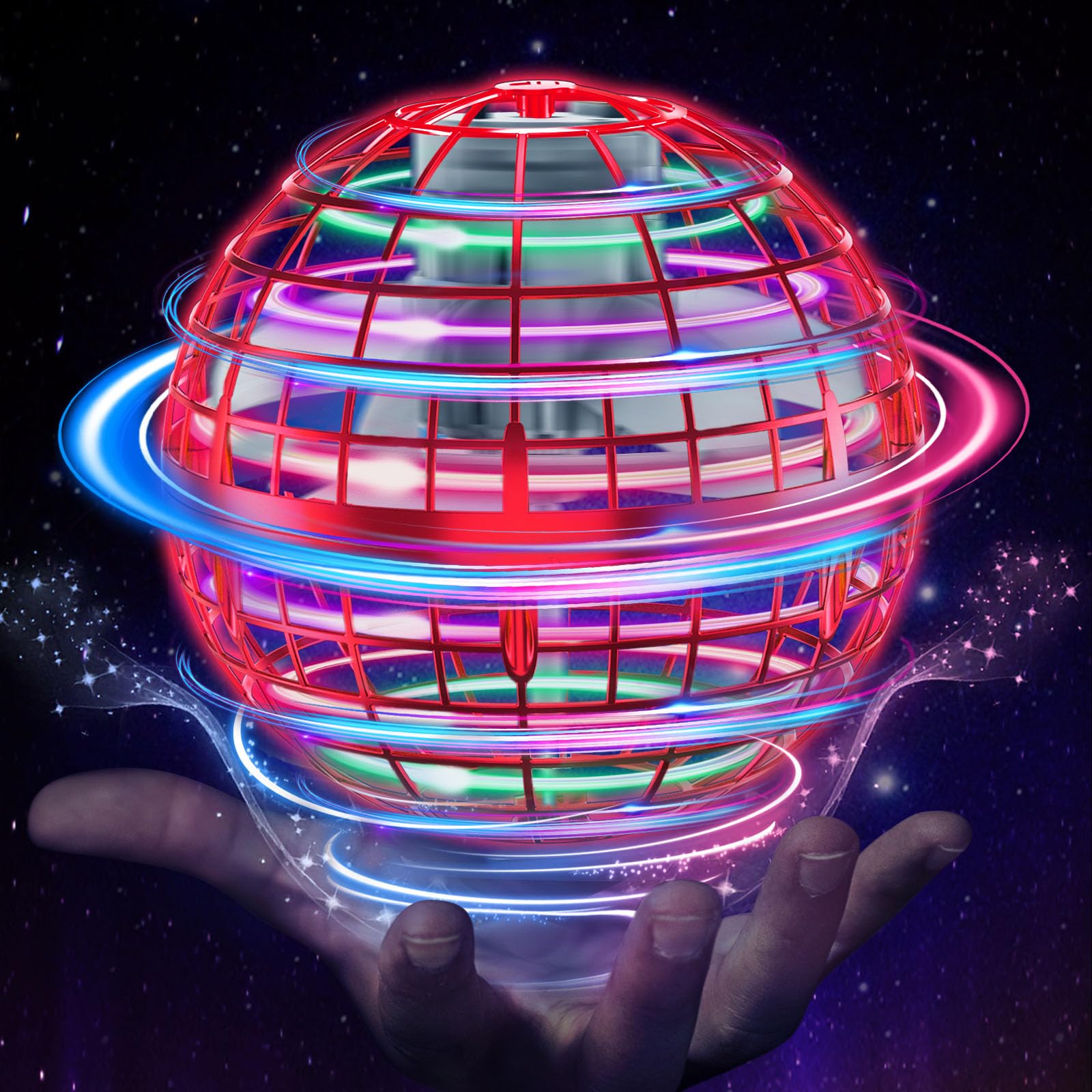 ETPlanet Flying Orb Ball Toys 2025, Hover Ball Pro Flying Spinner Toy, Globe Orbi Magic UFO Smart Boomerang Hand Controlled Mini Drone RGB Cool Stuff for 6 7 8 9 10 11 12 Kids Boys Girls (Red)